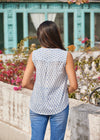 Sleeveless White/Blue Voile Top