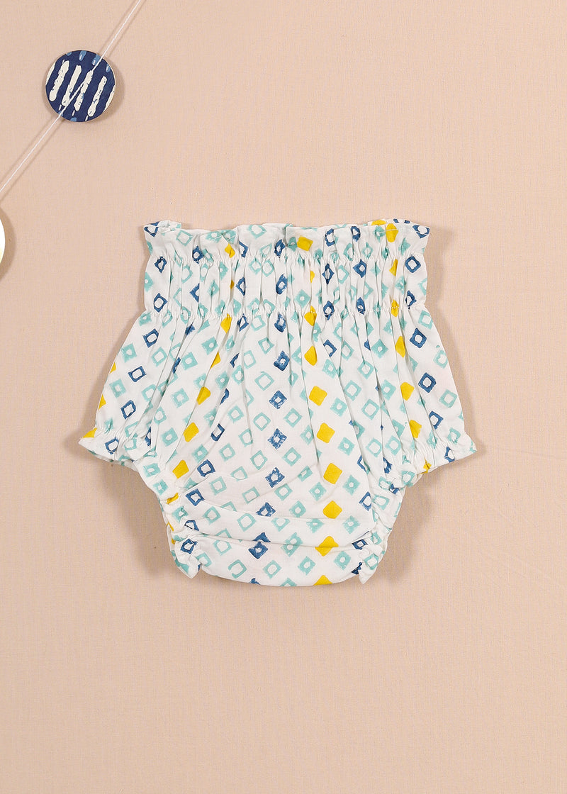 Floral/Diamond Blue Cotton Bloomers Set Of 2 (0-24 Months)