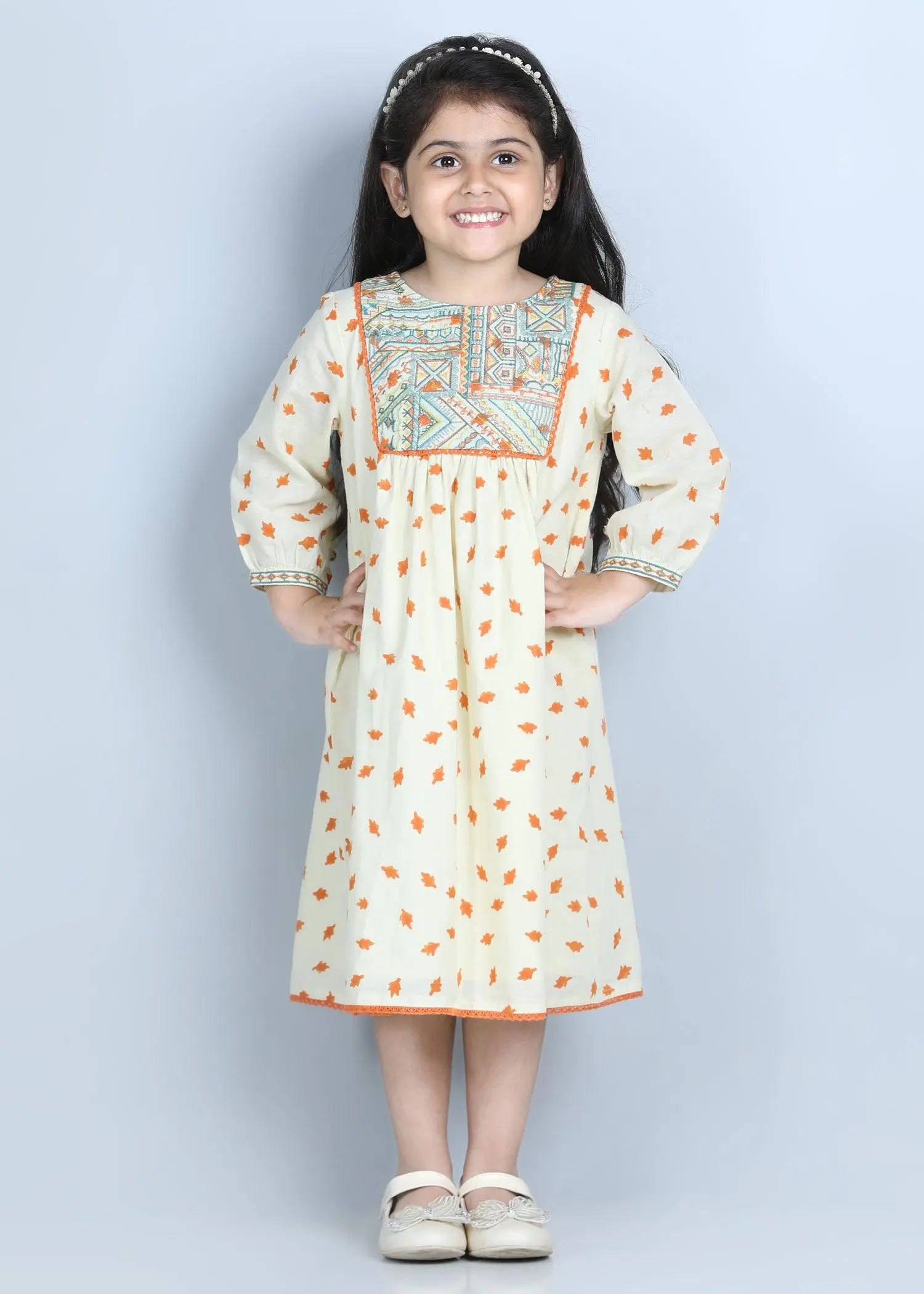 Patti Orange Cotton Ruby Dress Girls (2-14 Yrs)