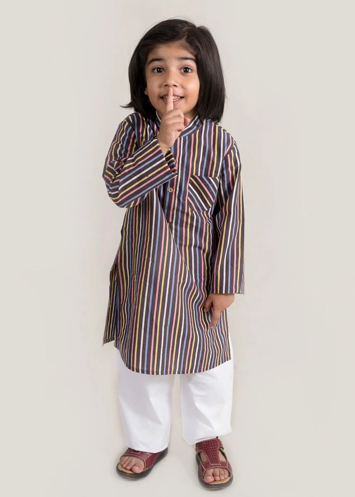 Stripes Brown Cotton Kurta Boy (2 Years to 12 Years)