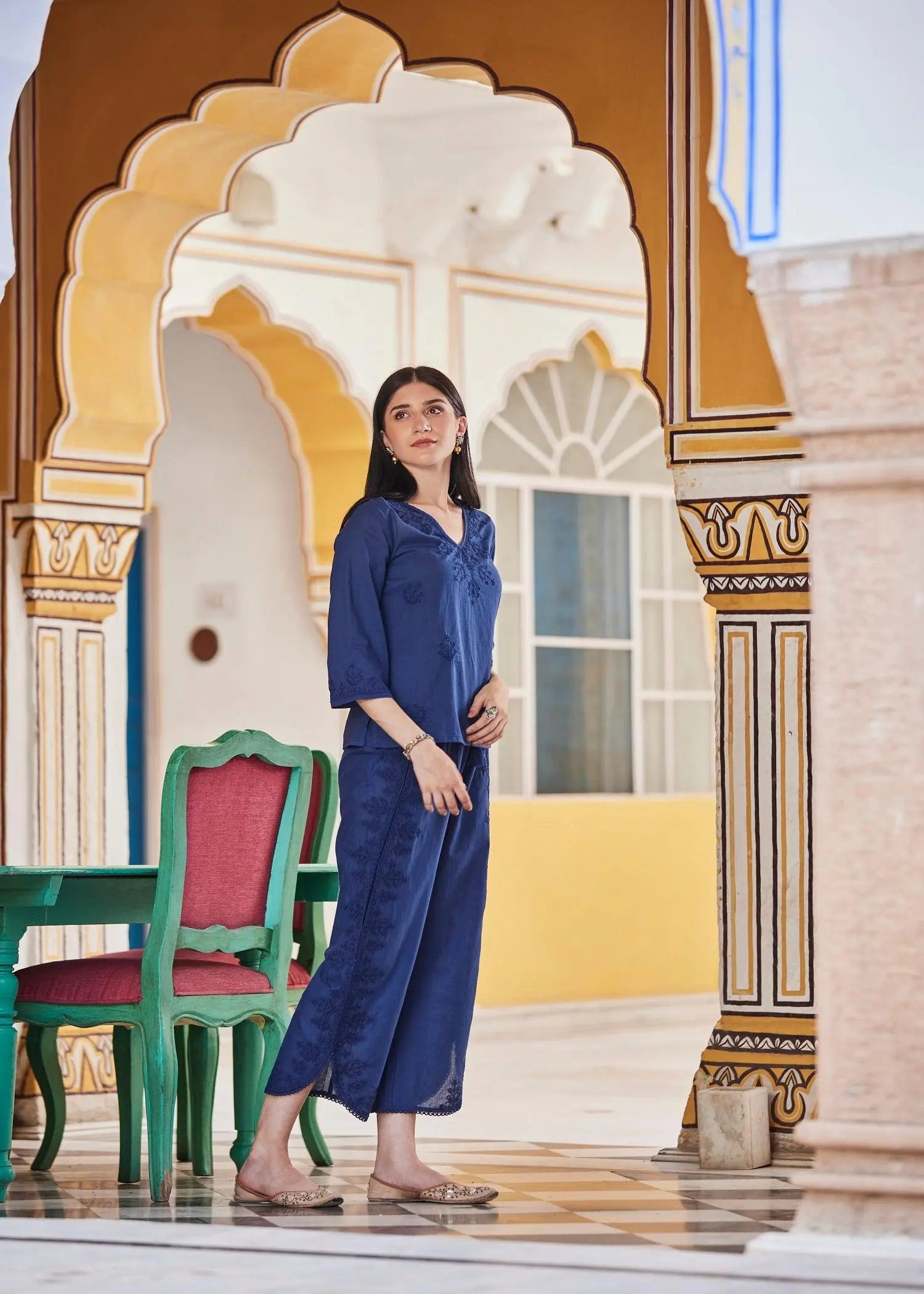Blue Women Cotton Short Top