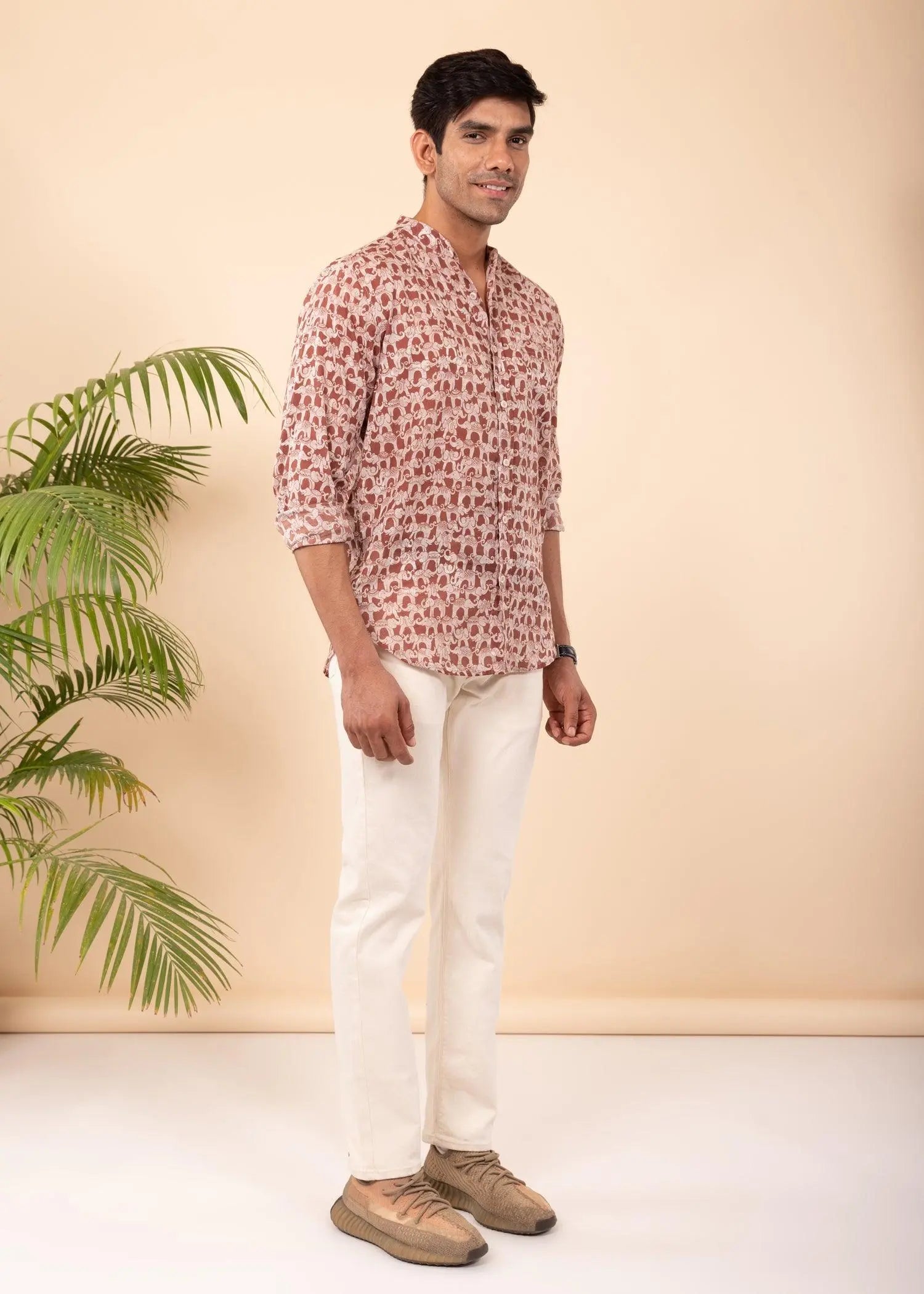 Brown Regular Cotton Full Sleeves Shirt