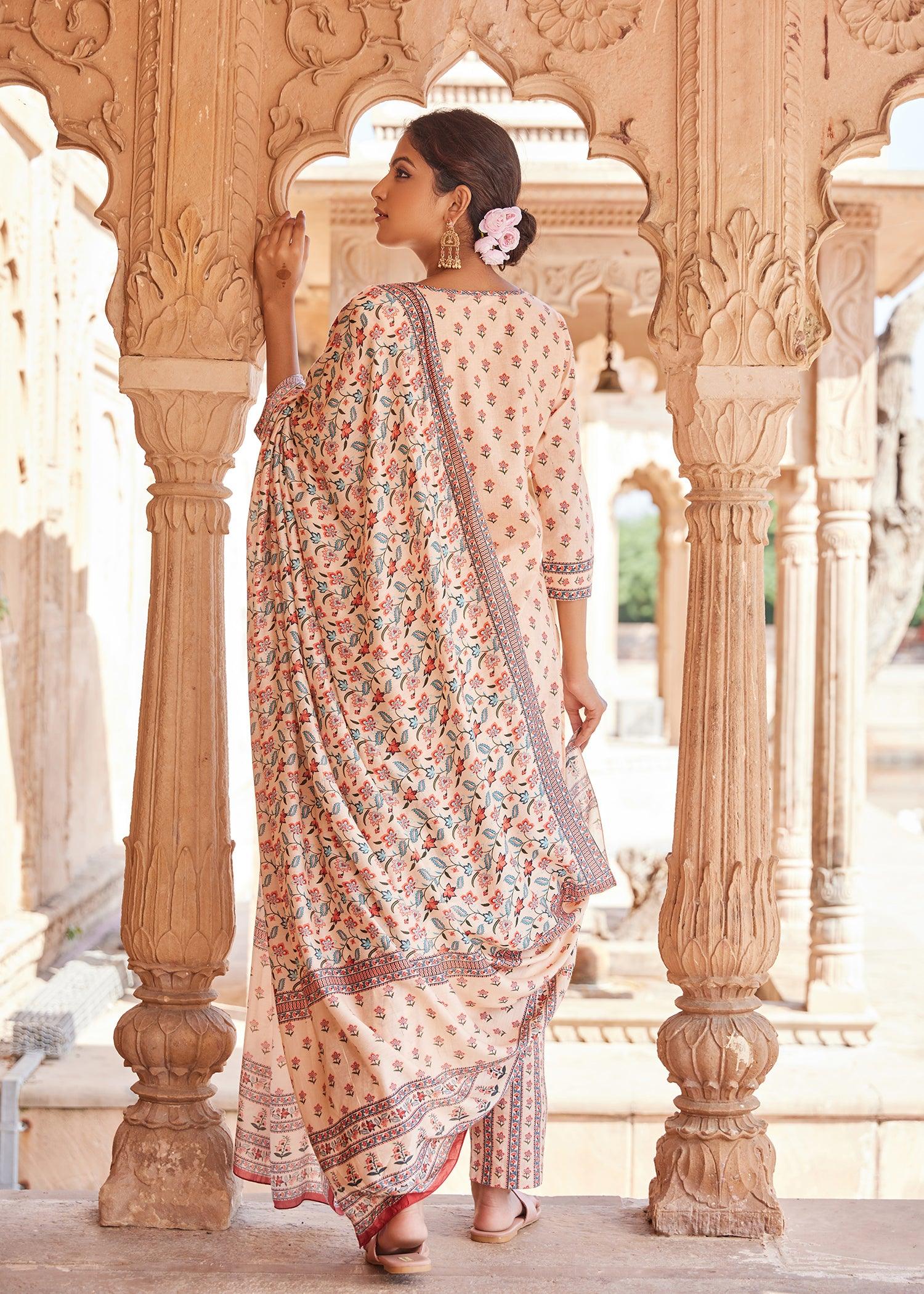 Rangrez Beige Color Regular Fit Cotton Upasana Suit Set