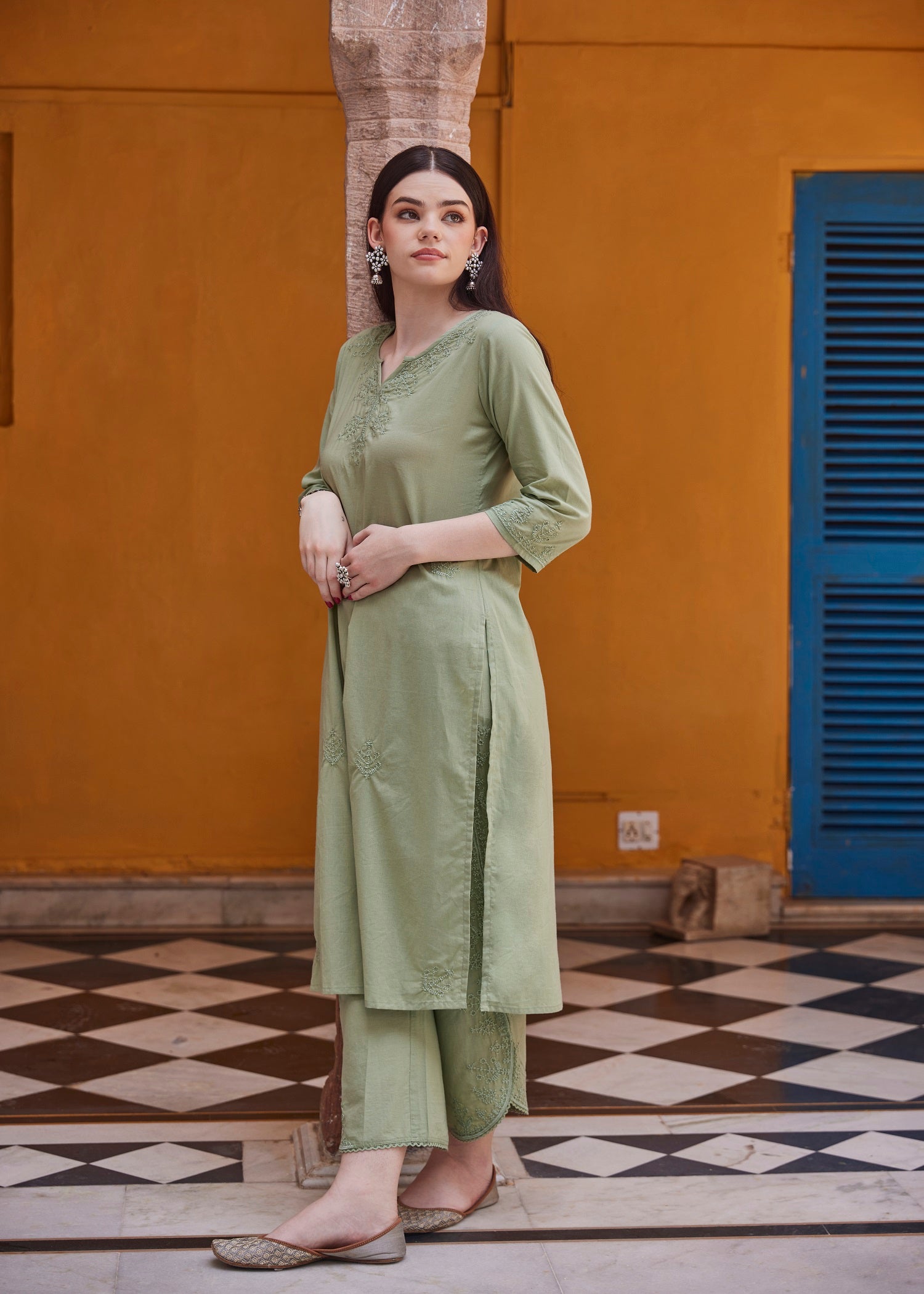 Regular Khaki Women Cotton Kurta