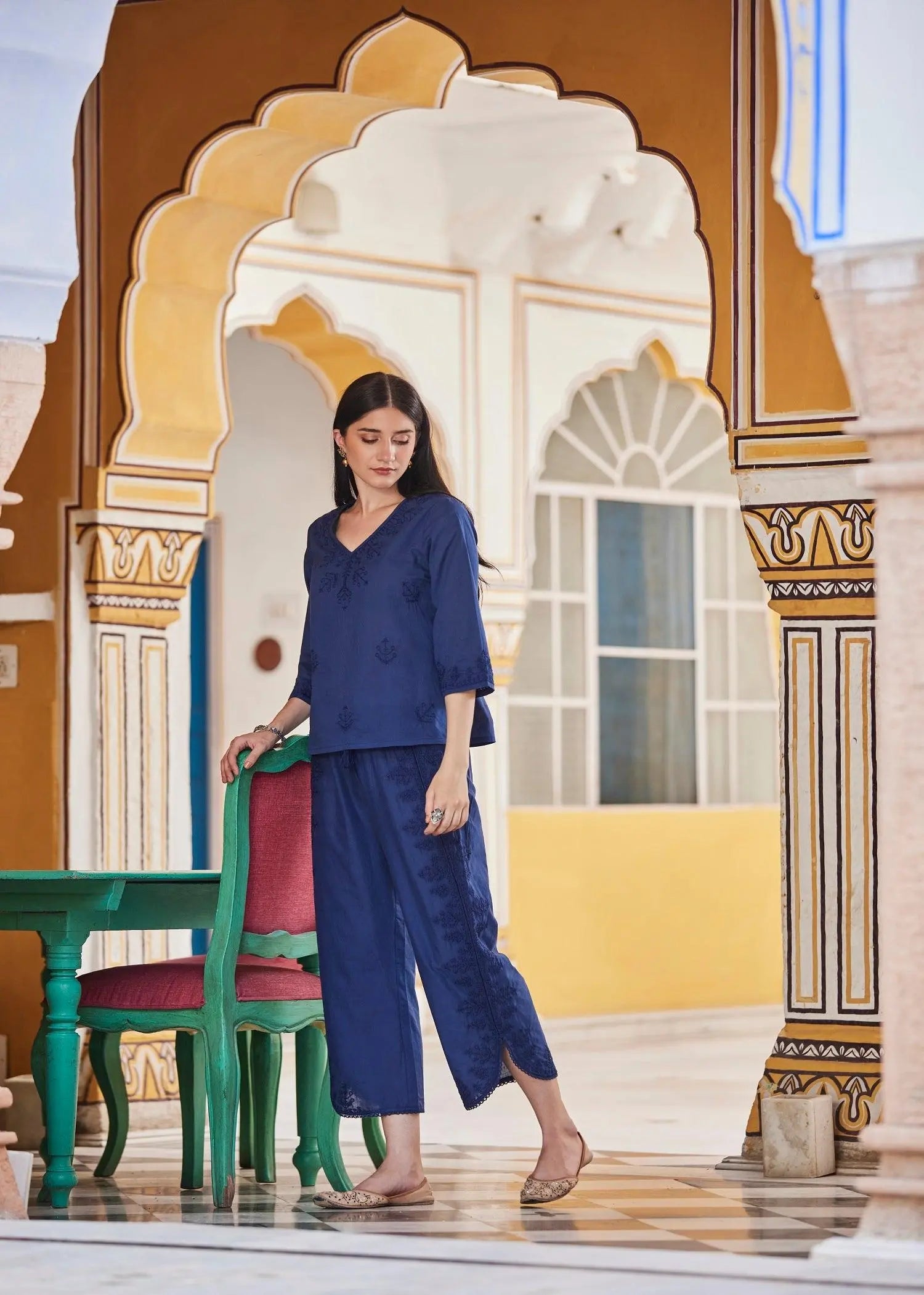 Blue Women Cotton Short Top