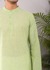 Green Regular Woven Cotton Full Sleeve Chinese Collar Long Kurta