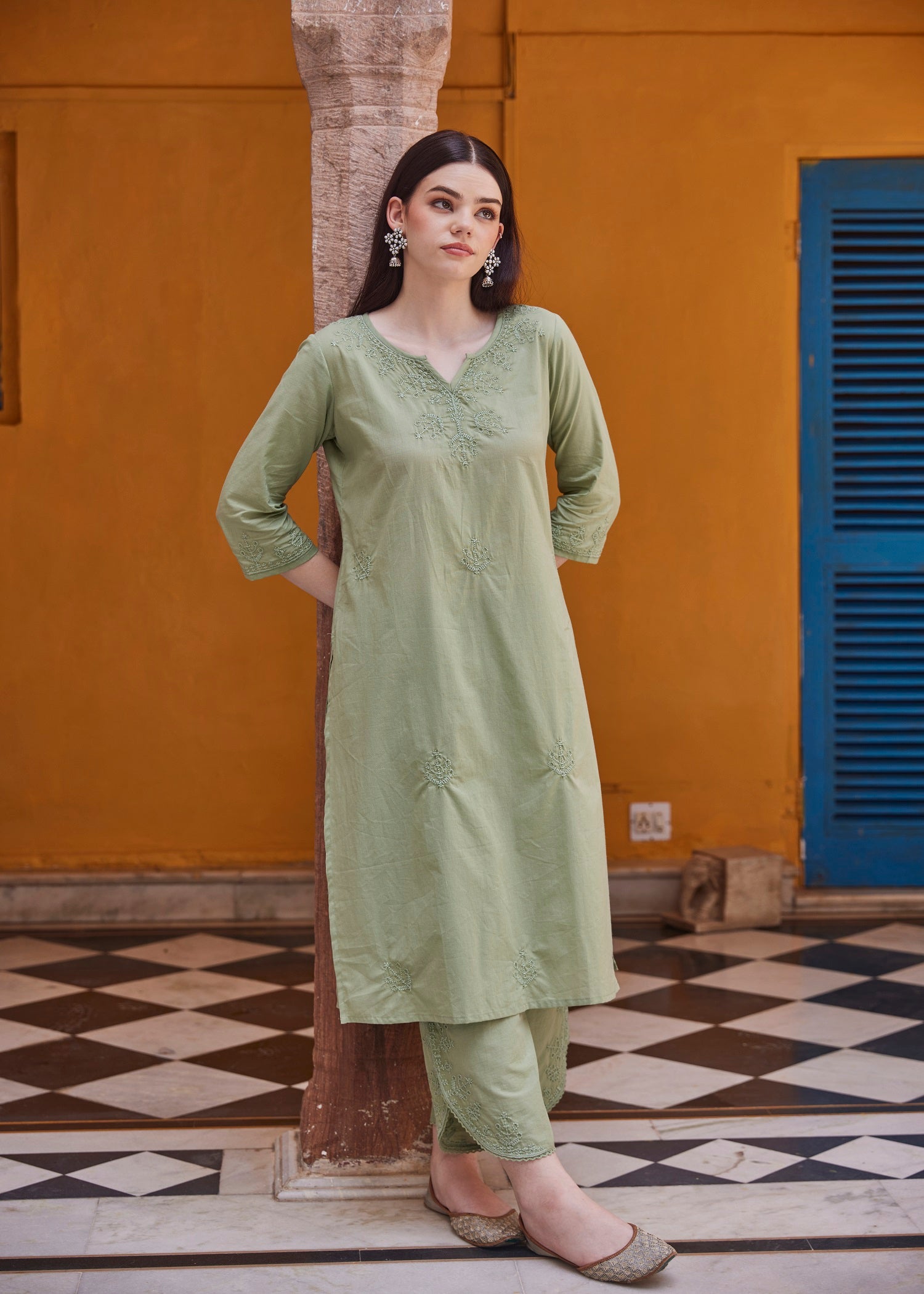Regular Khaki Women Cotton Kurta