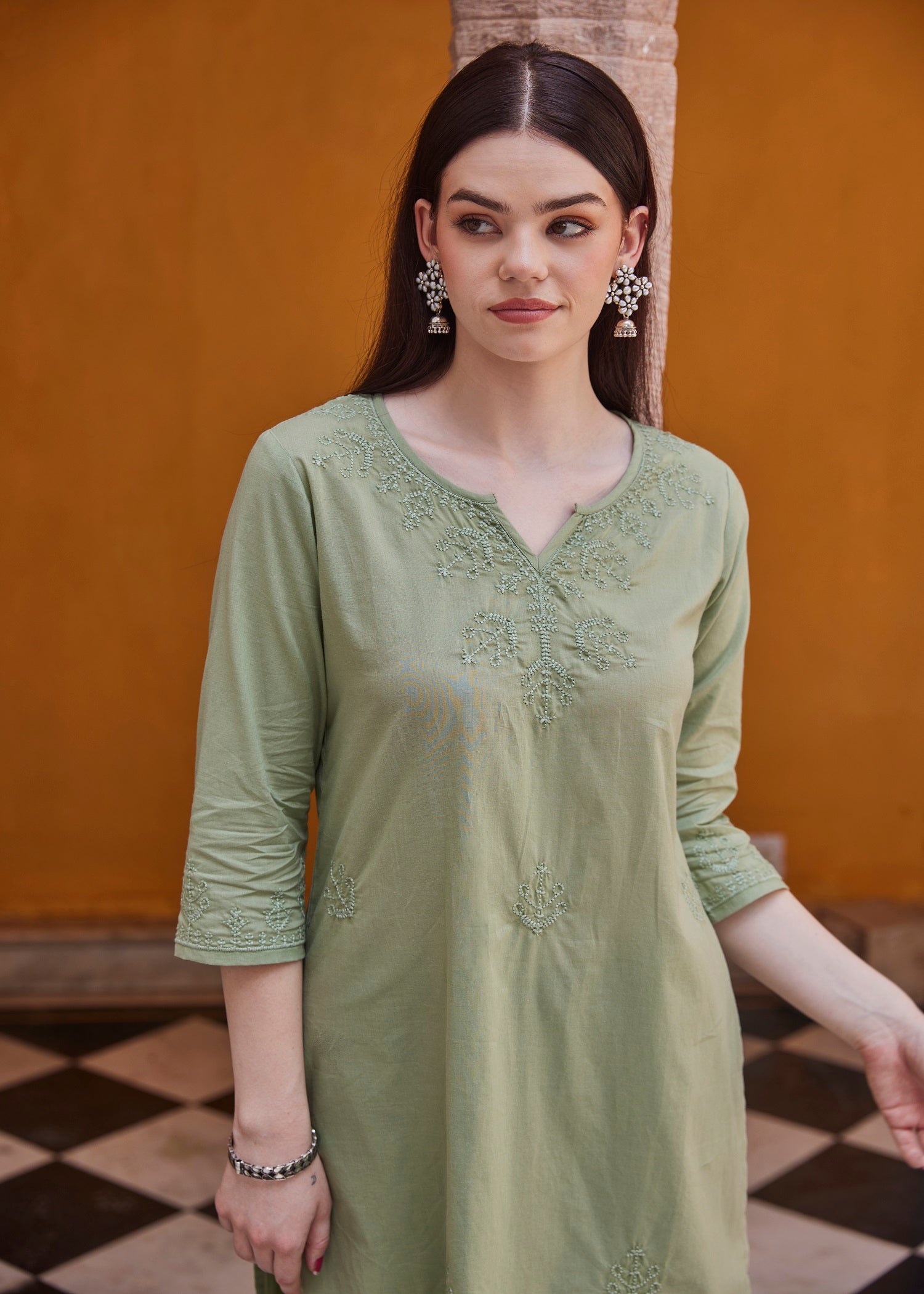 Regular Khaki Women Cotton Kurta