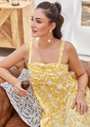 Mimosa Yellow Semi Flared Cotton Square Neck Maxi Dress