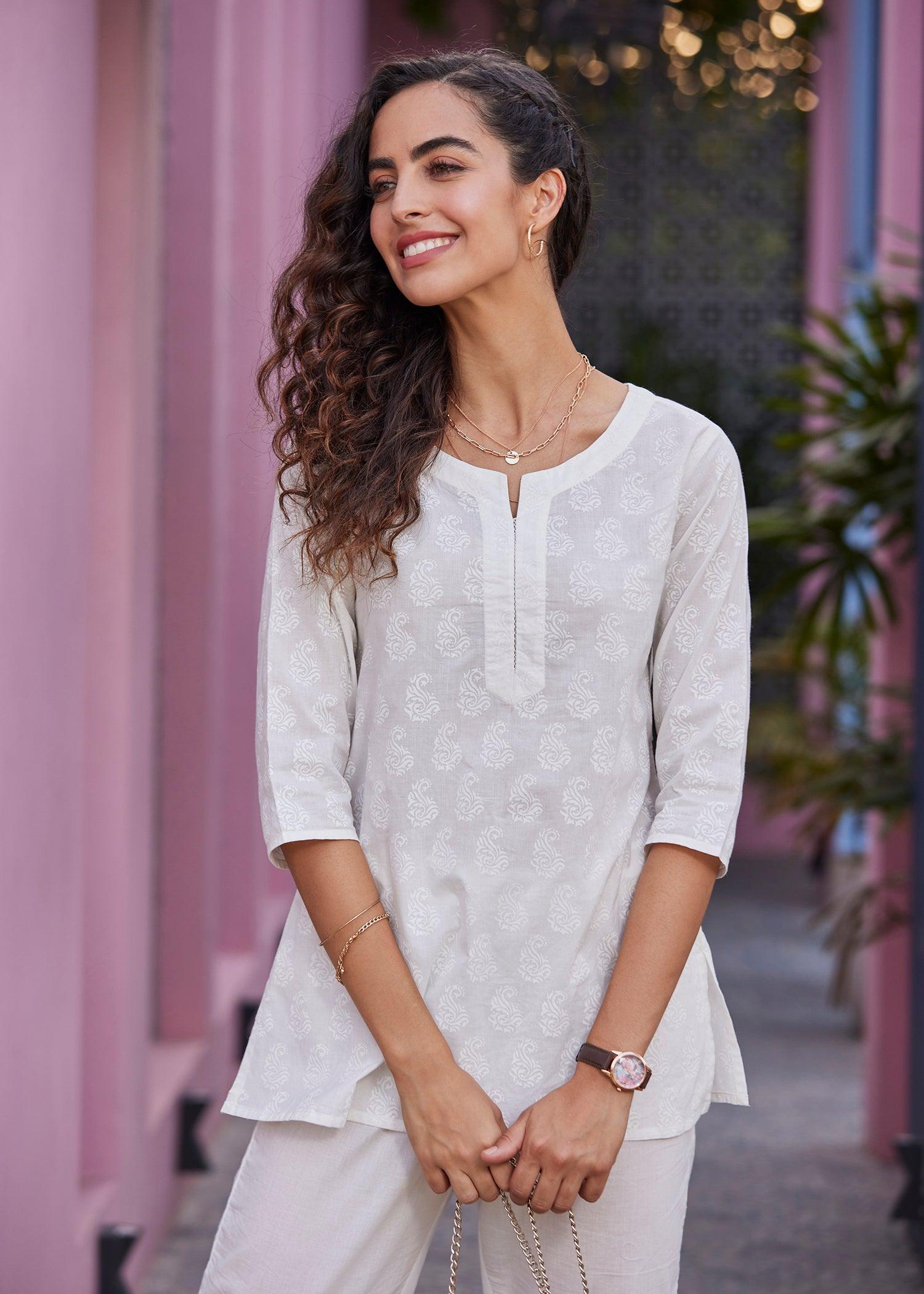 Off white short kurti sales