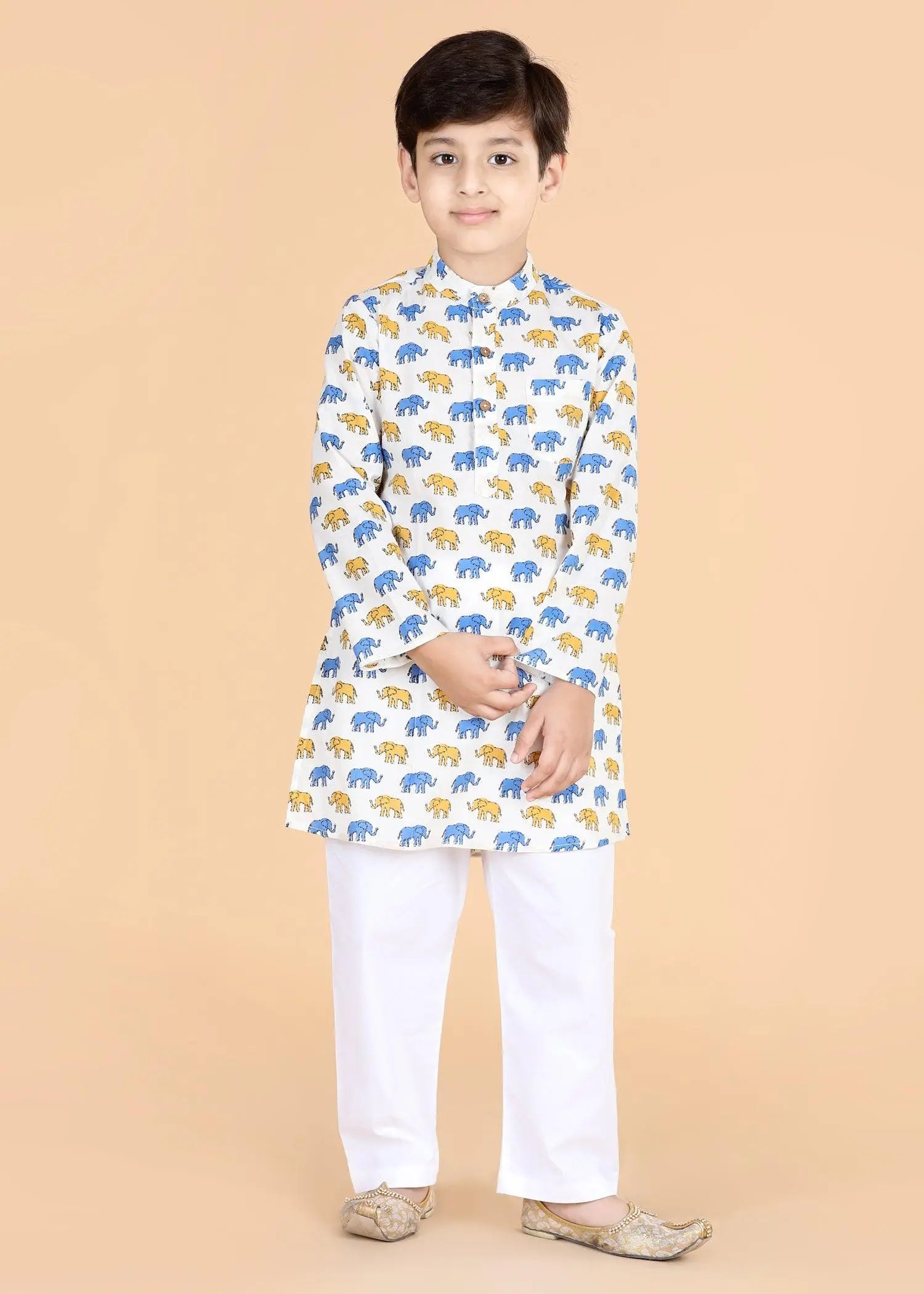 Hathi Blue/ Mustard Cotton Kurta Boys (2-12 Yrs)
