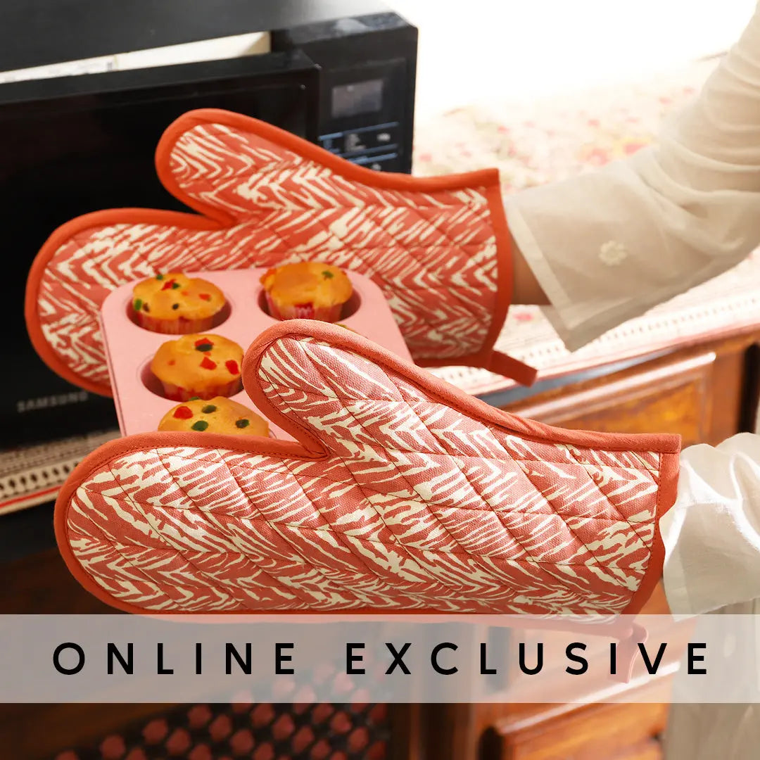 Zig Zag Peach Cotton Oven Gloves