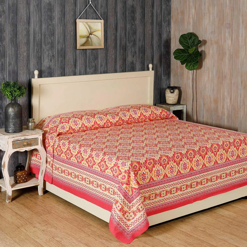Indo Ikat Yellow / Pink Screen Printed Cotton Bed Cover