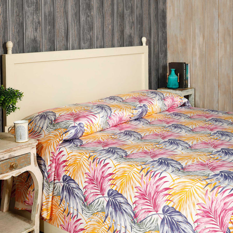 Leaves Multi Screen Printed Cotton Bed Cover