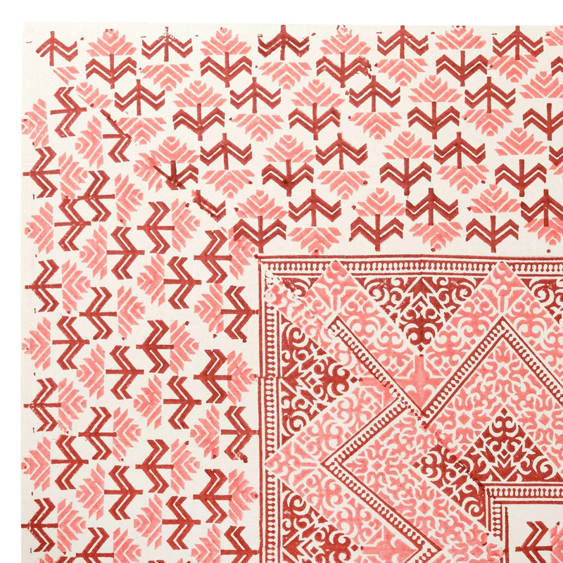 Phulkari Pink / Maroon Hand Block Printed Cotton Bed Cover
