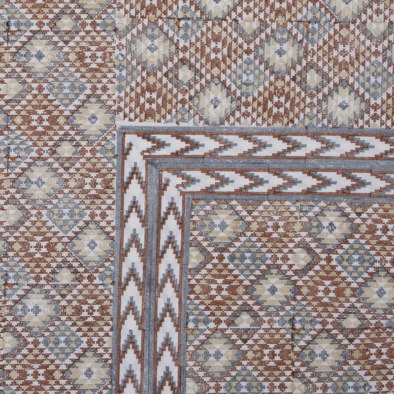 Pochampally Ikat Grey and Brown Hand Block Printed Cotton Bed Cover