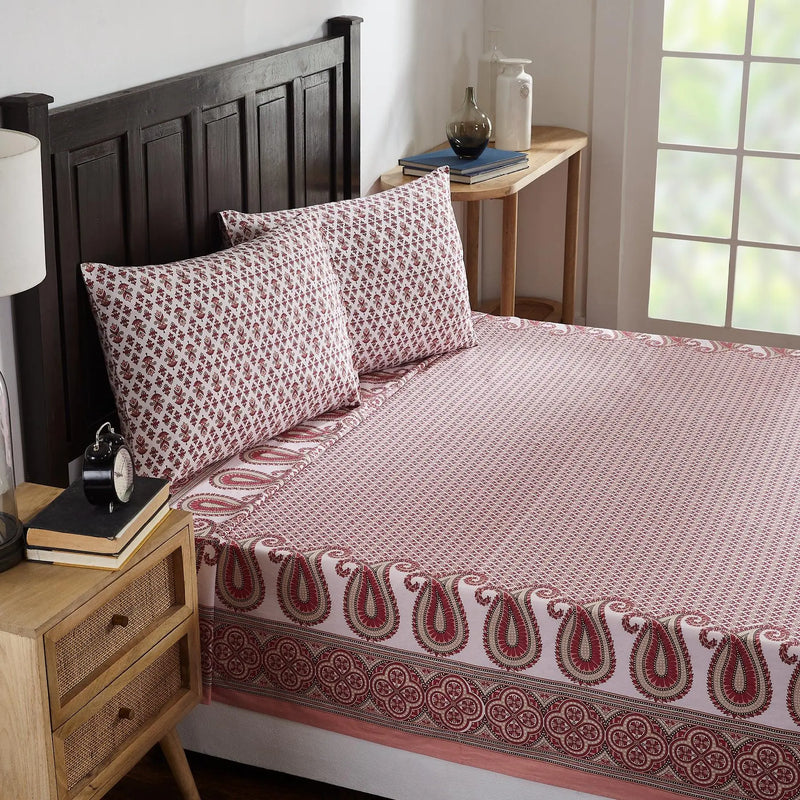 Paisley Pink Screen Print Cotton Bed Cover