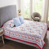 Rose Jaal Red & Blue Hand Screen Print Cotton Bedcover