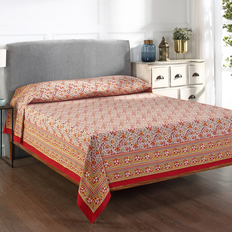Somya Jaal Maroon and Mustard Screen Print Cotton Bed Cover