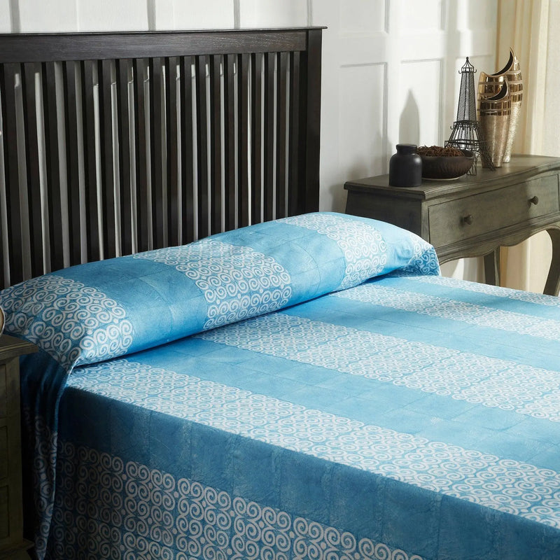 Spiral Blue Hand Block Print Cotton Bed Cover