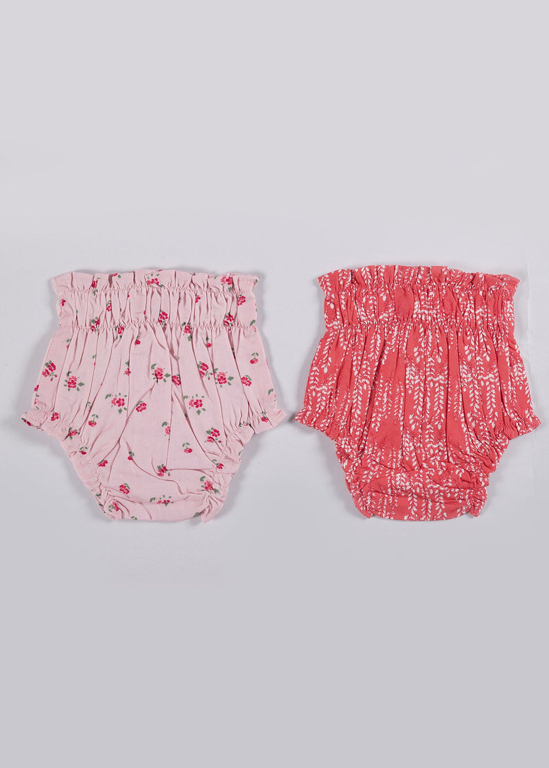 Classic Bloom and Leaves Pink Cotton Bloomer Set of 2 (6-24 Month)