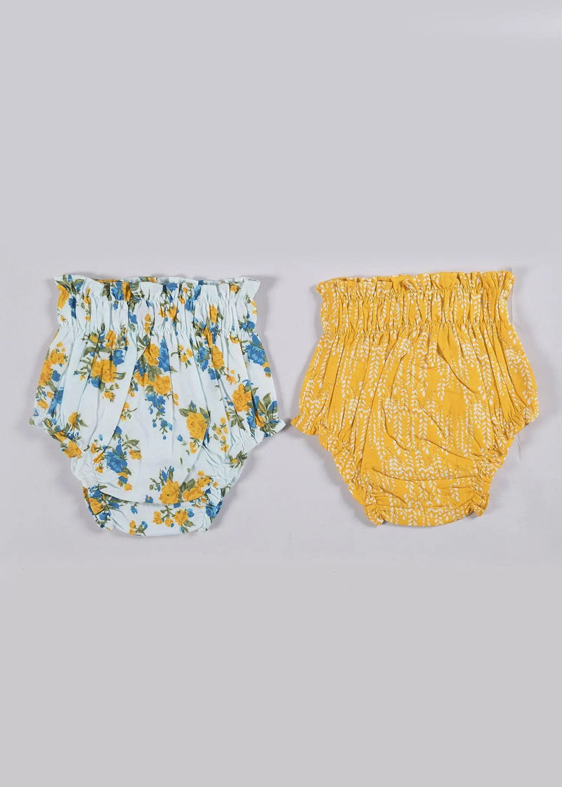 Classic Posy and Leaves Yellow Cotton Bloomer Set of 2 (6-24 Month)