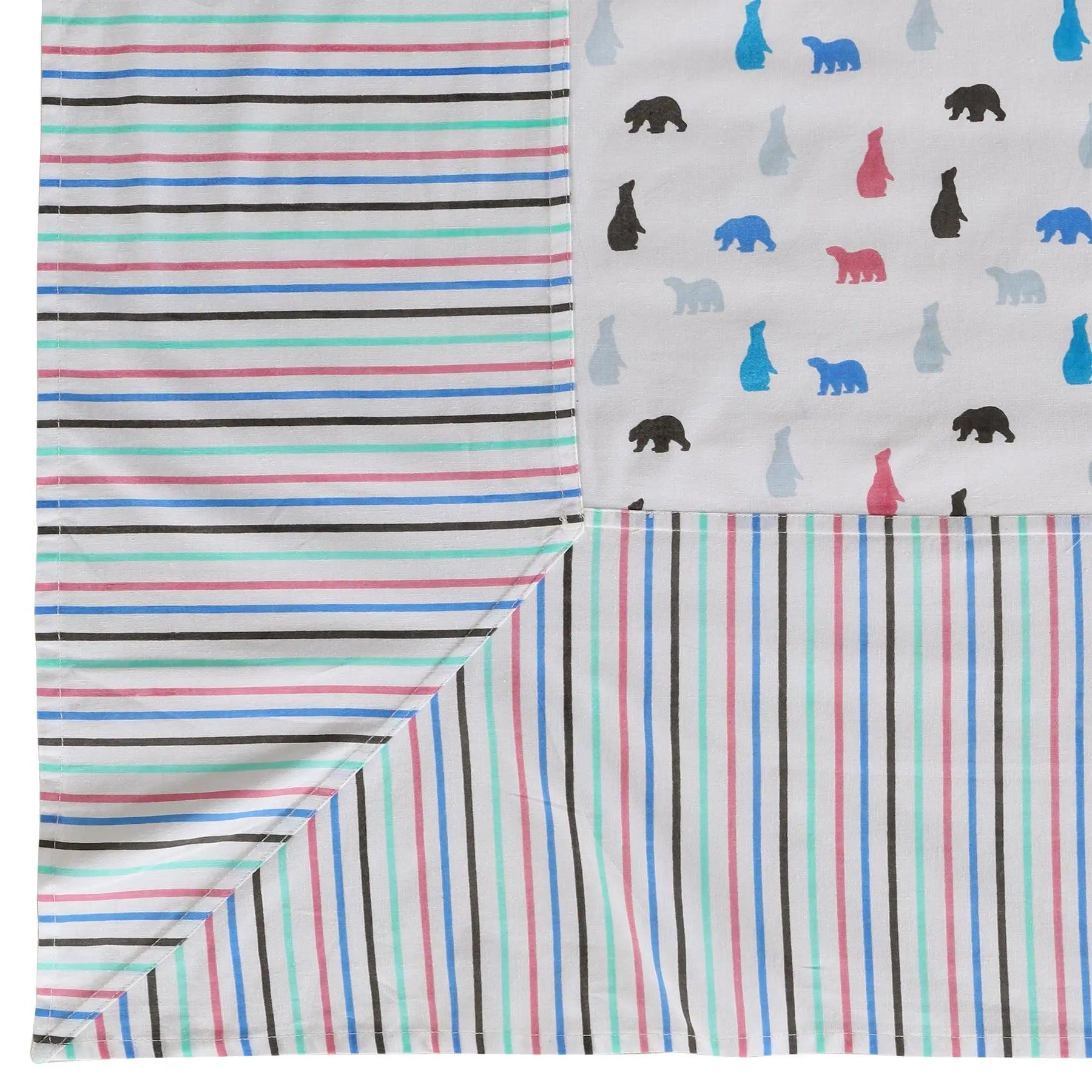 Plush Bear White/Mint Brown Cotton Single Bedsheet with Pillow Cover Kids