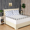 Galicha Beige / Blue 100% Cotton Block Printed Bedsheet With Two Pillow Covers