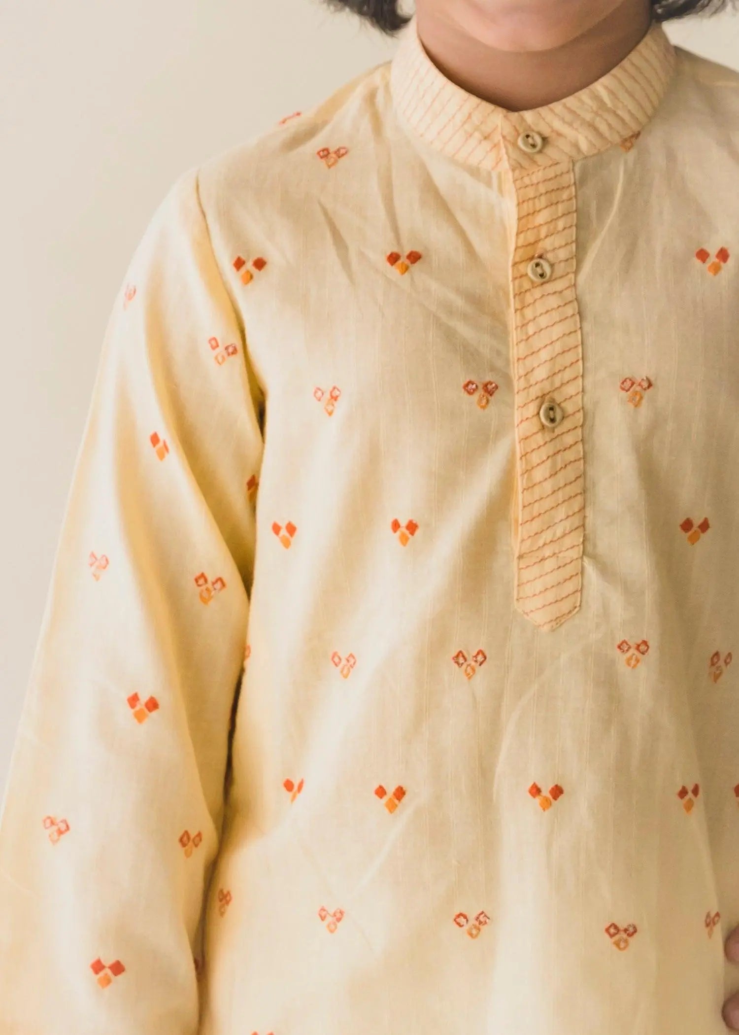 Beige Cotton Embroidered Kurta Boys (6 Months-14 Yrs)