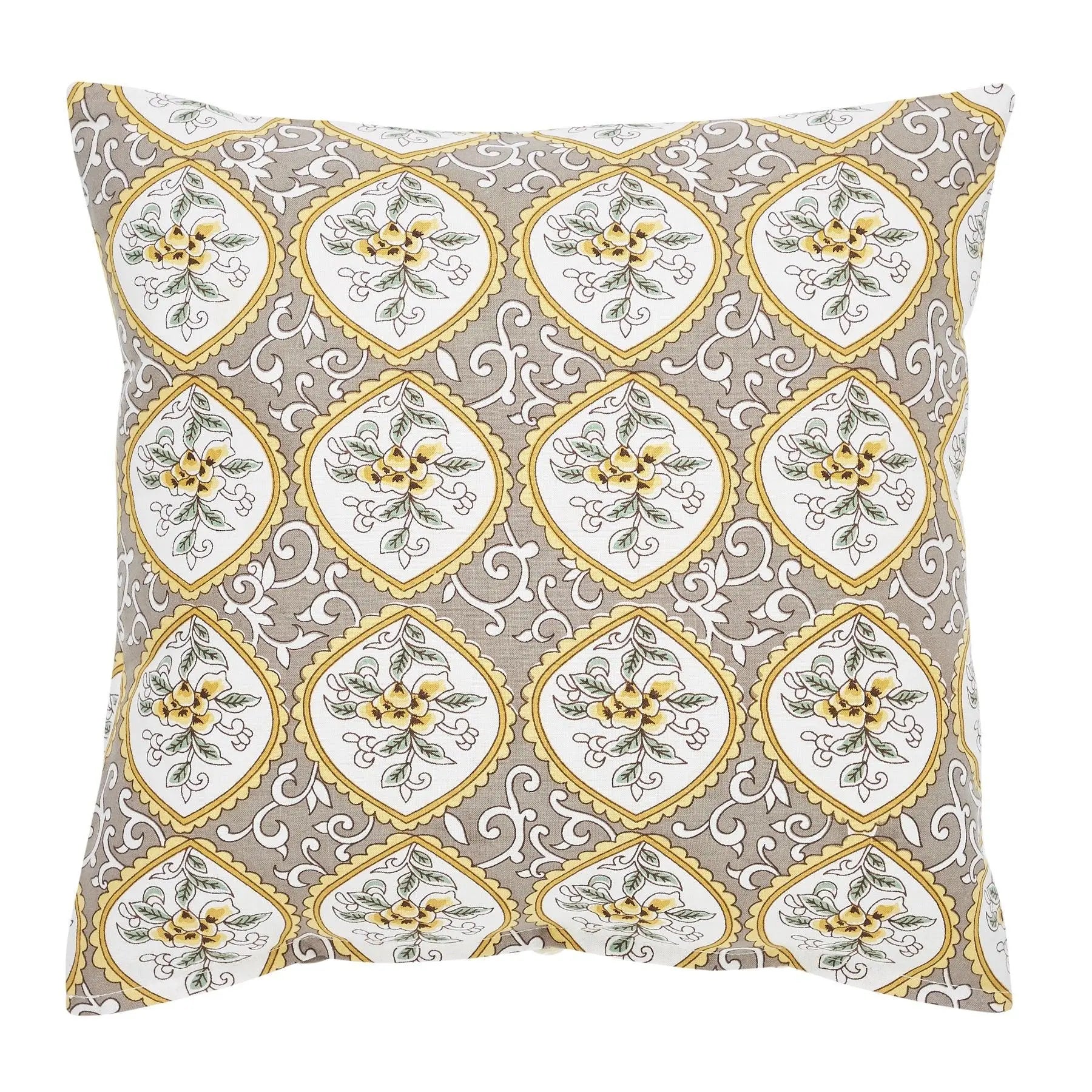Japanese Flower Hand Screen Print Cotton Cushion Cover