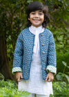 Helia Pista & Blue 100% Cotton Quilted Reversible Coat Unisex (0-12 Years)