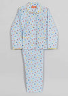 Chevron Dots Blue Full Sleeve Cotton Nightsuit Girl (0-12 Years)