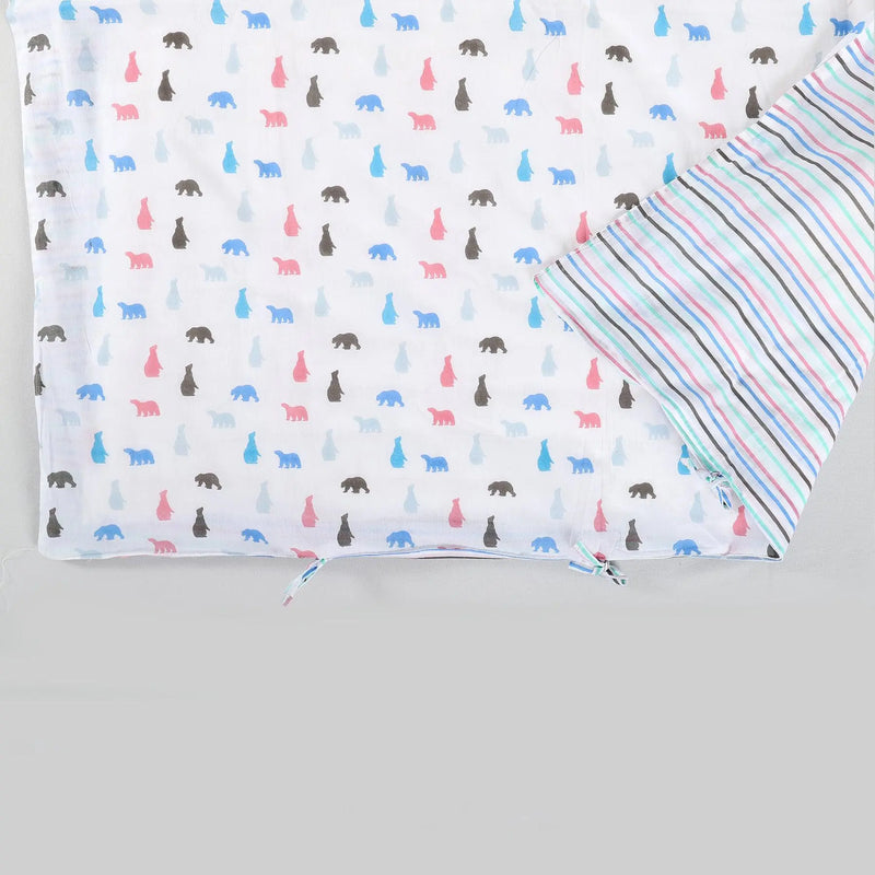 Plush Bear White/Mint Cotton Quilt Cover