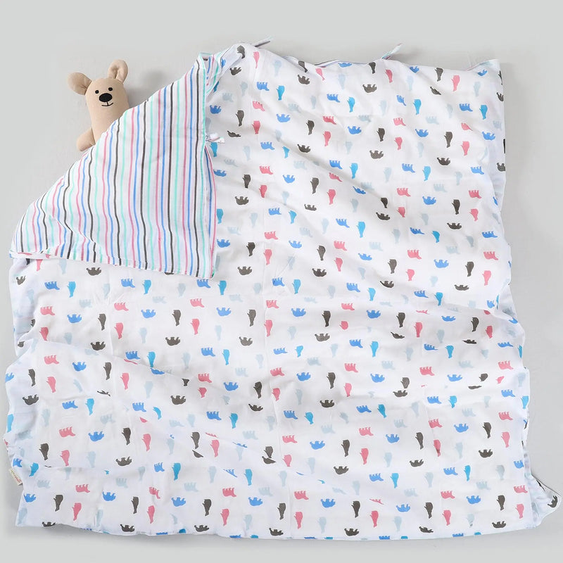 Plush Bear White/Mint Cotton Quilt Cover