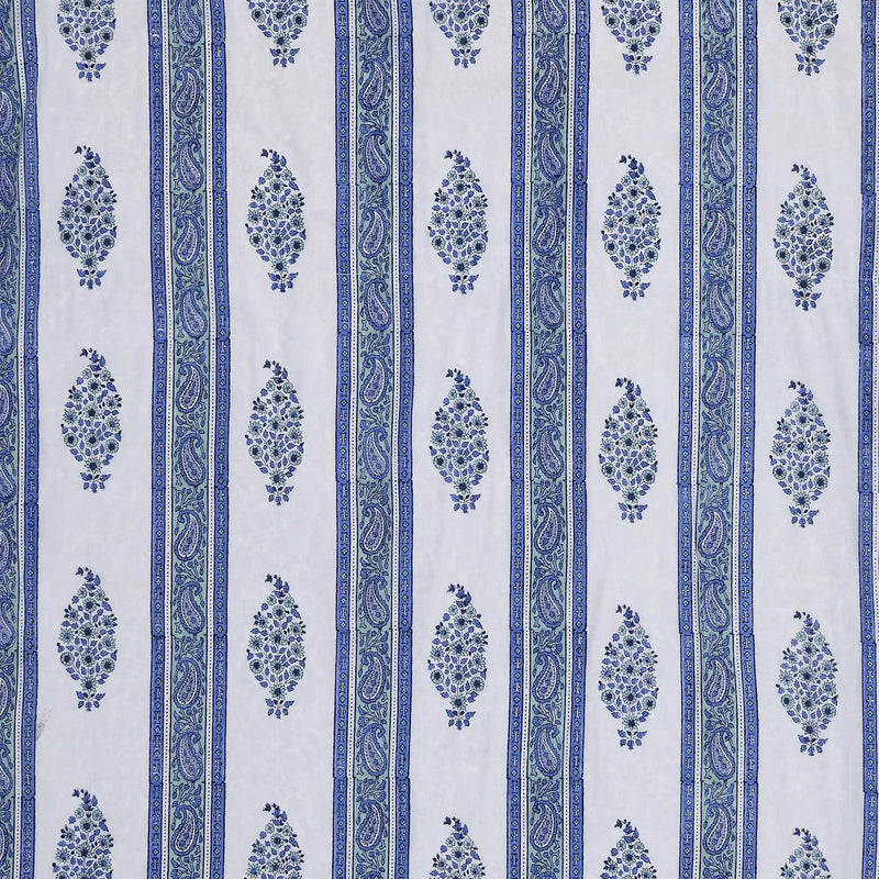 Pineapple Paisley Blue Hand Block Print Cotton Dohar