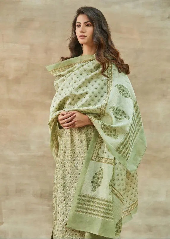 Pistachio Green Chanderi Block Printed Dupatta