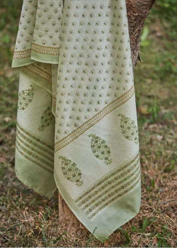 Pistachio Green Chanderi Block Printed Dupatta