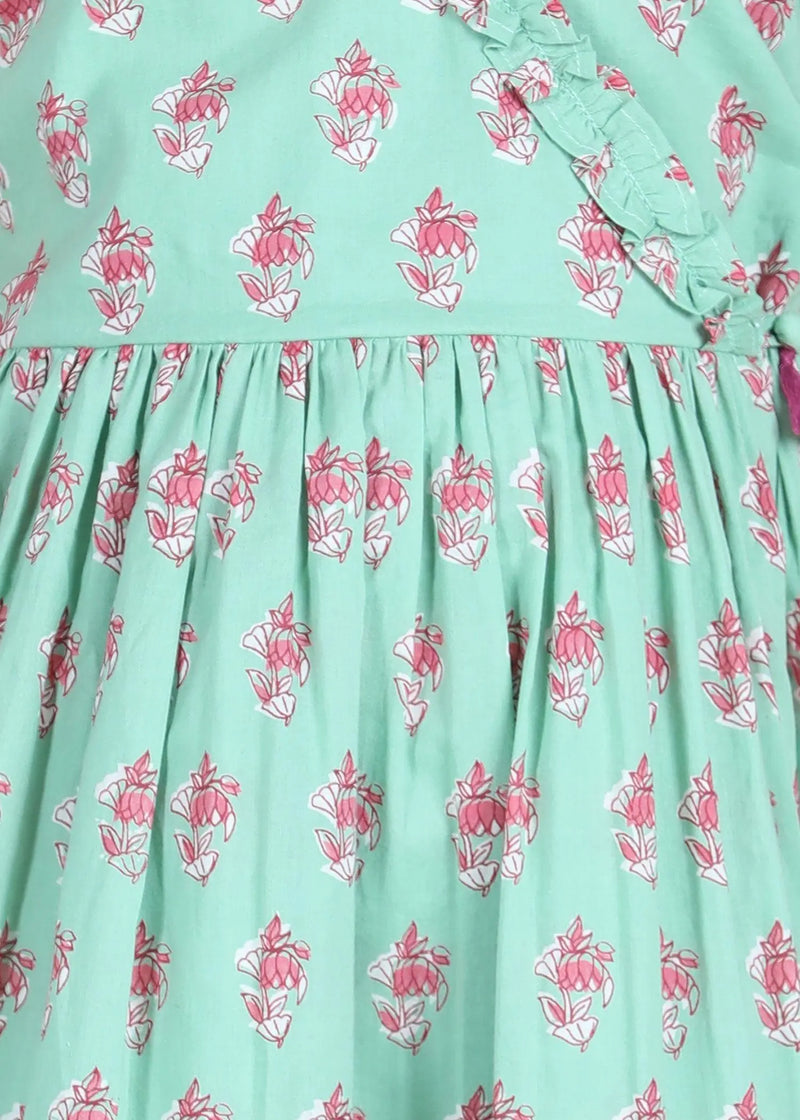 Sanya Petunia Buti Green Cotton Dress Girl (2-9 Years)