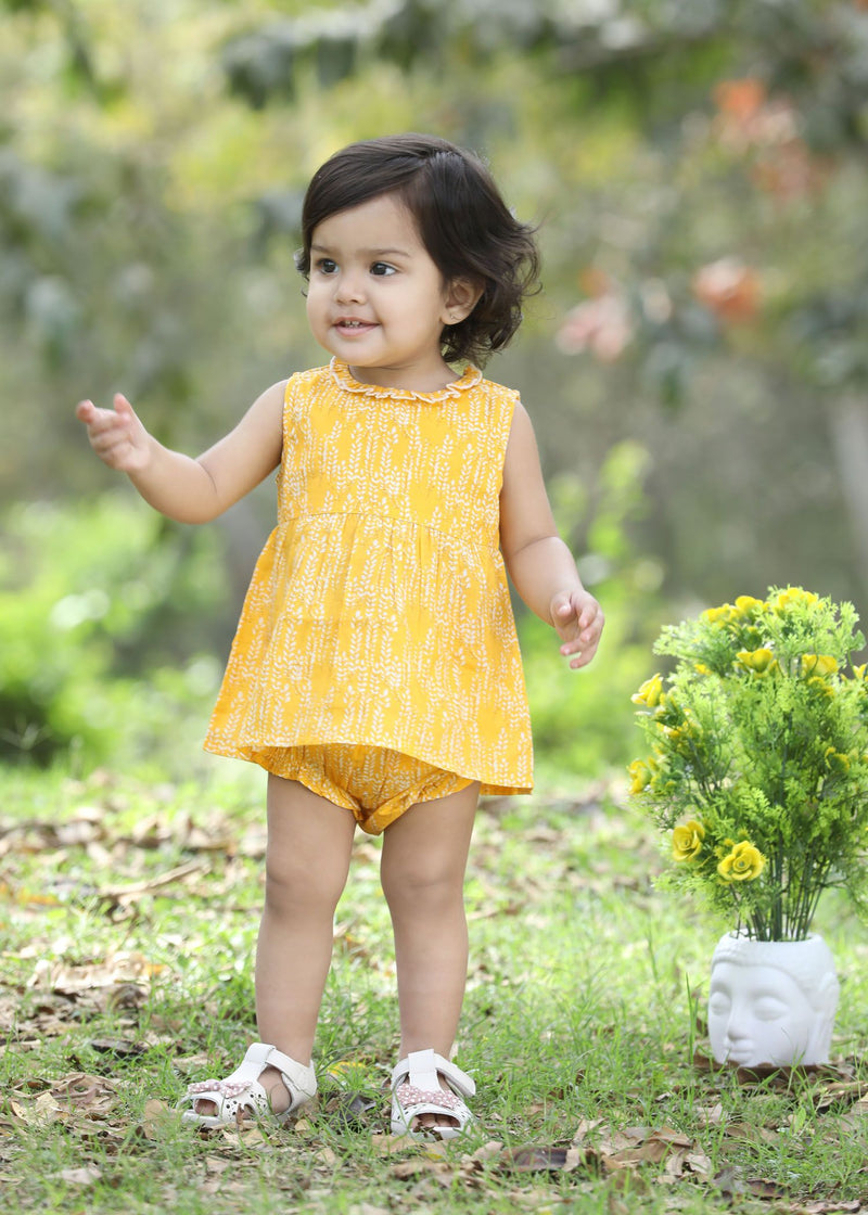 Shivani Leaves Yellow Cotton Dress Baby Girl (6 to 24 Month)