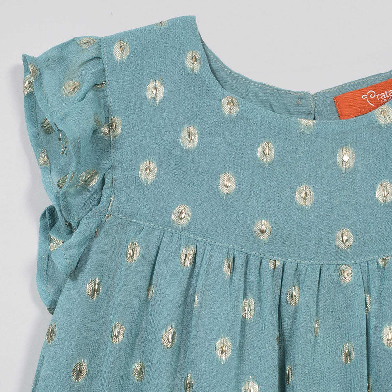 Lurex Blue Georgette Dress Baby Girl (6-24 Month)