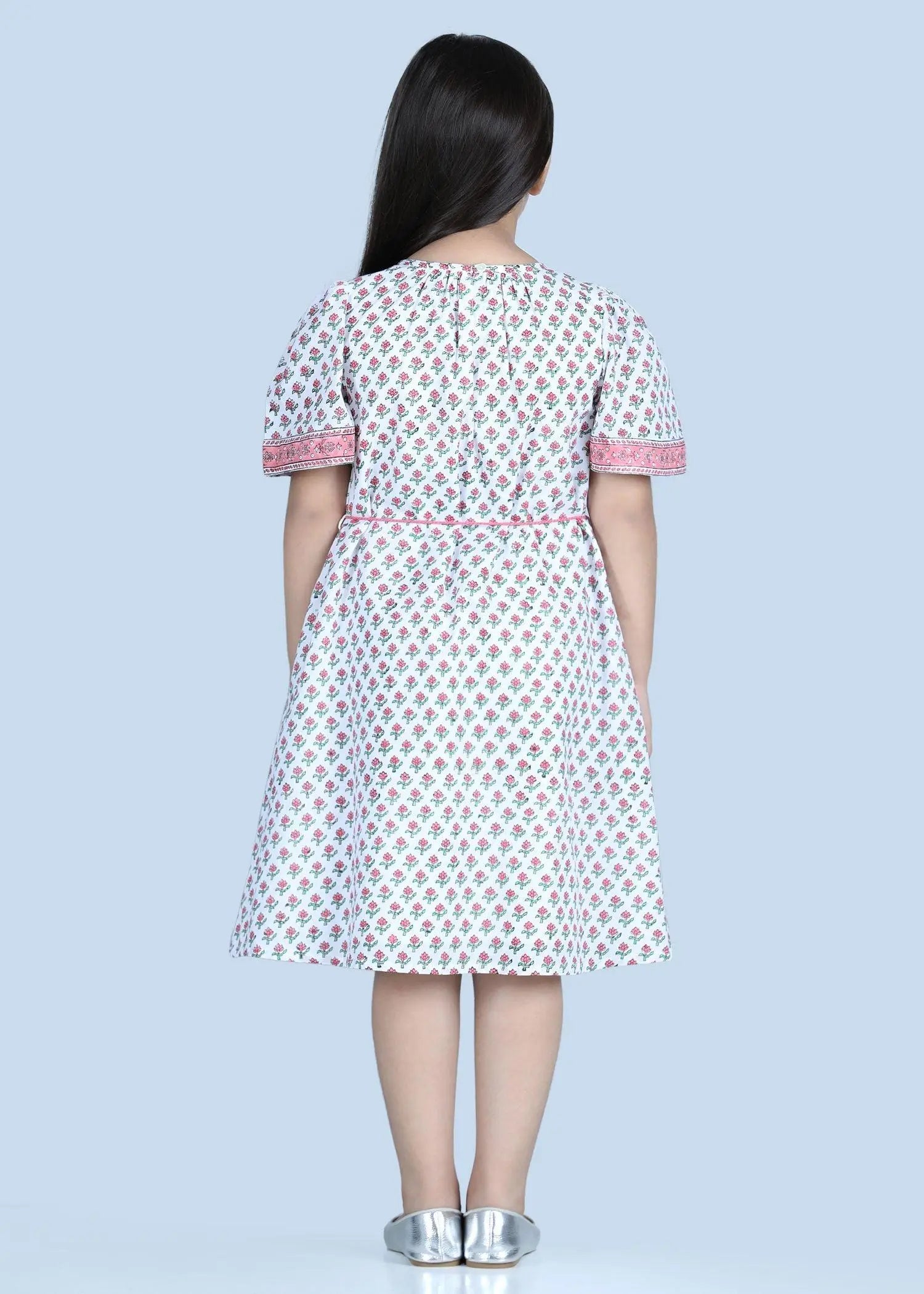 Maitri Badam Buti White Cotton Dress Girl (2-9 Years)
