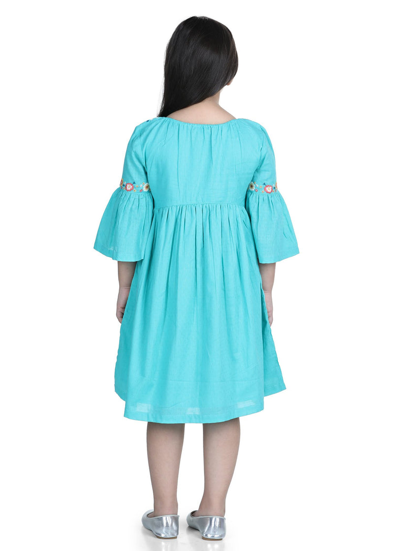 Sachi Teal Cotton Embroidered Dress (2-9 Years)