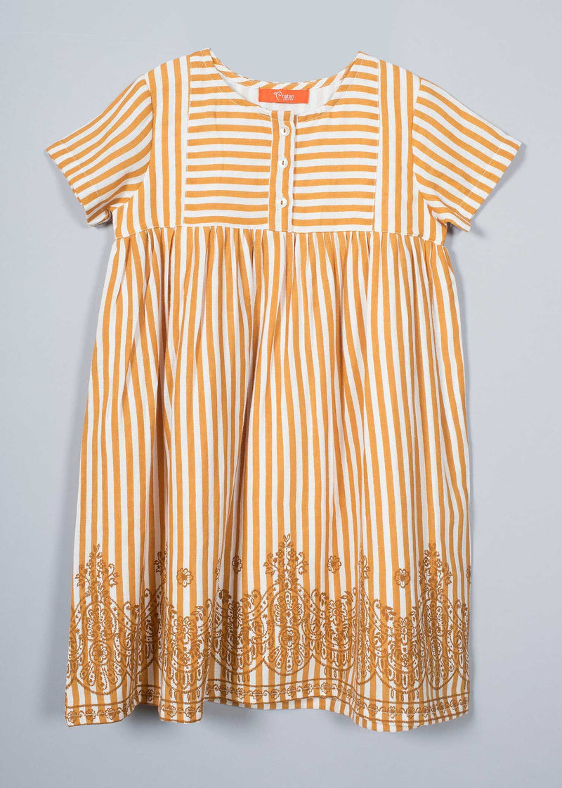 Sharvi Yellow Stripes Viscose Dress Girl (2-9 Years)
