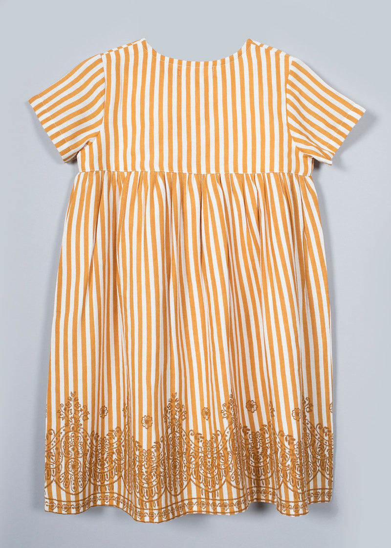 Sharvi Yellow Stripes Viscose Dress Girl (2-9 Years)