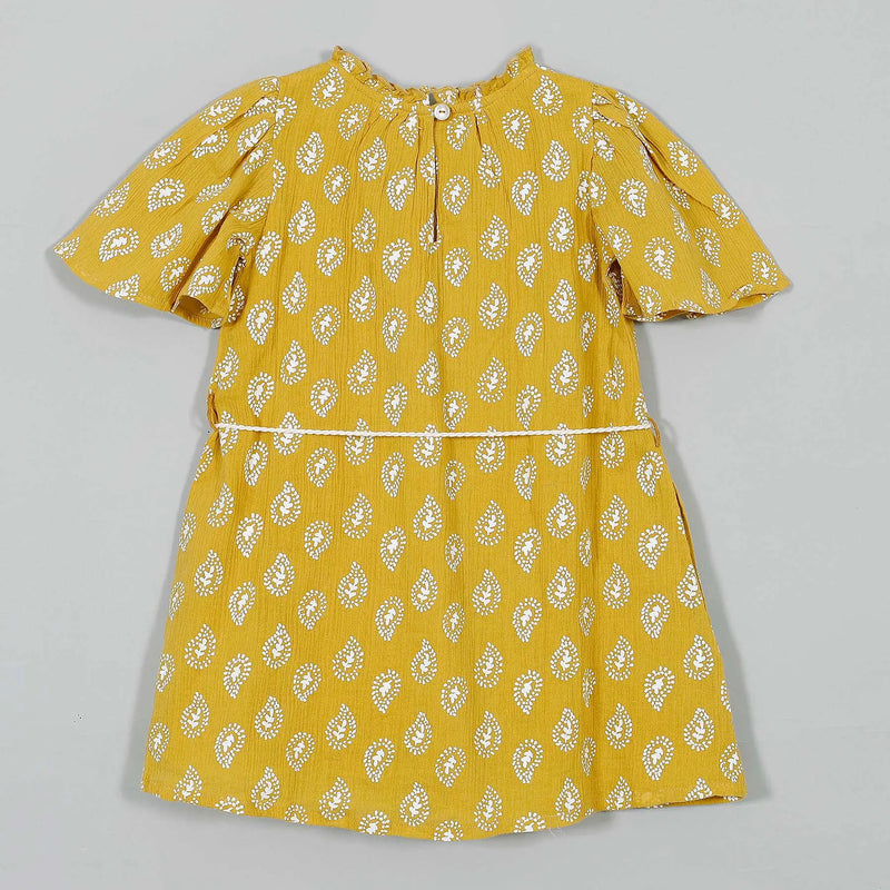 Glory Yellow Paisley Cotton Crepe Dress Girl (2-9 Years)