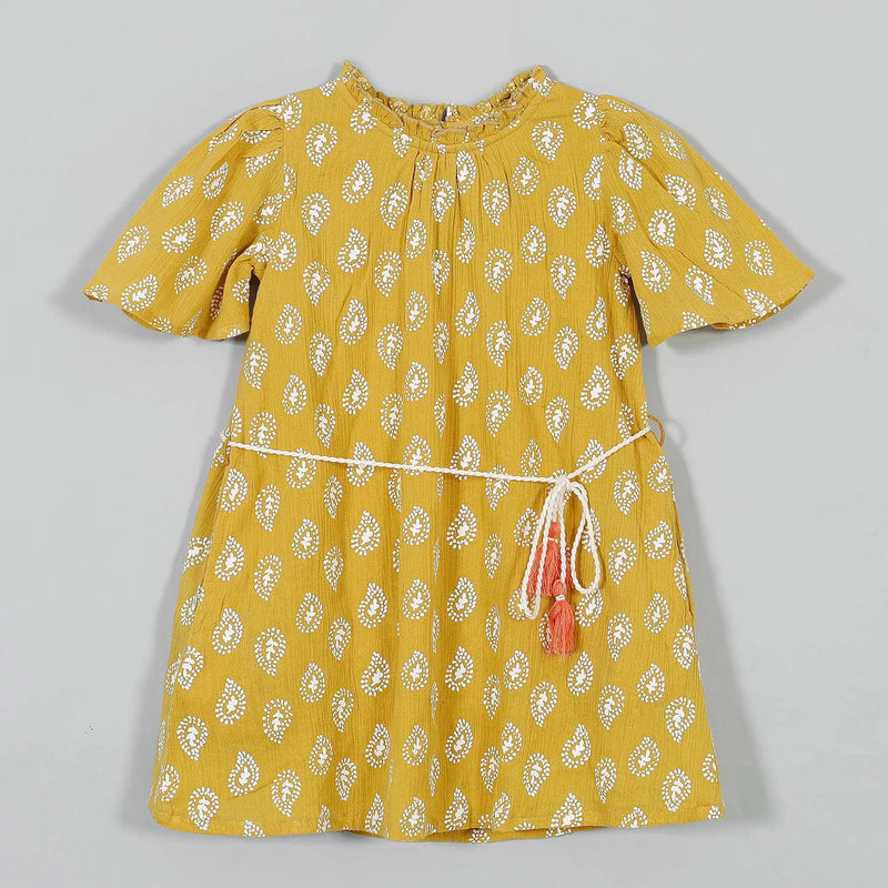 Glory Yellow Paisley Cotton Crepe Dress Girl (2-9 Years)