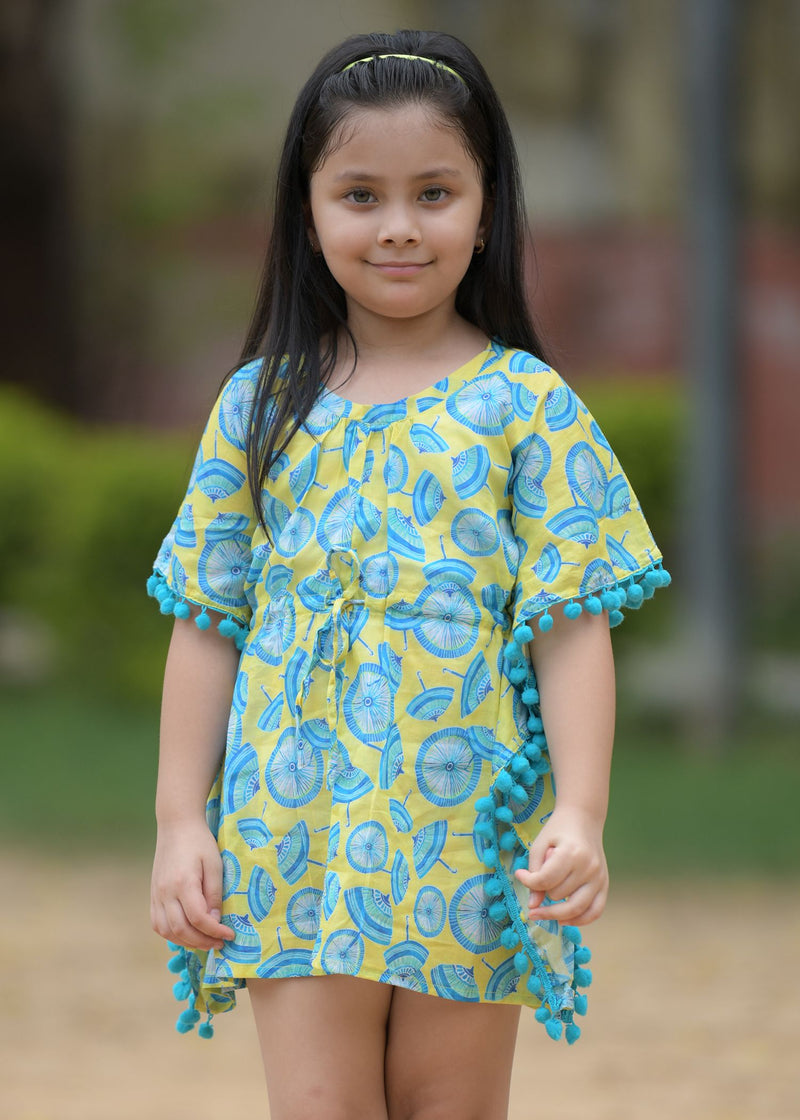 Umbrells Yellow Cotton Kaftan Girl (2-14 Years)