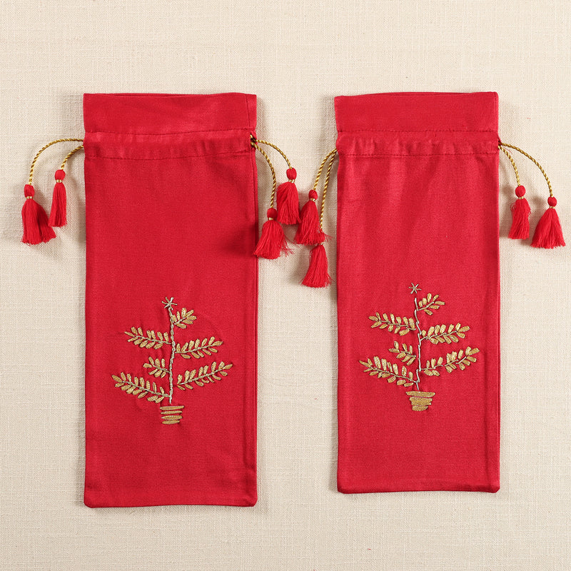 Red Cotton Wine Bottle Cover Set of 2
