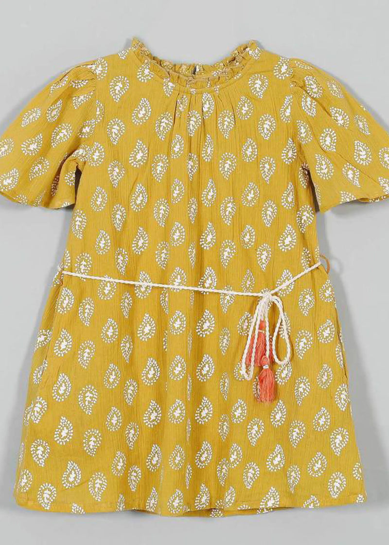 Glory Yellow Paisley Cotton Crepe Dress Girl (2-9 Years)