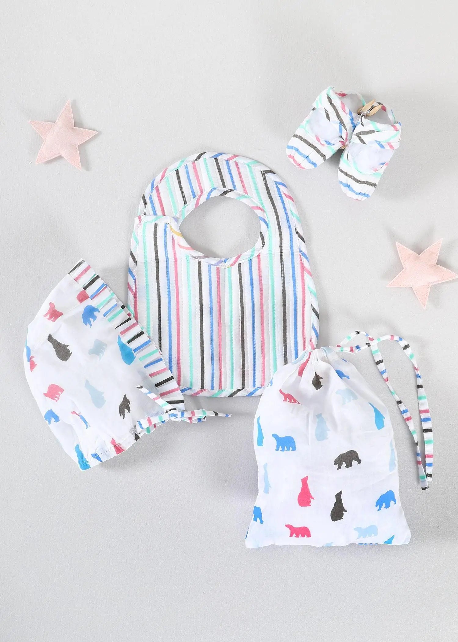 Plush Bear White/Mint Cotton Potli Hamper Baby